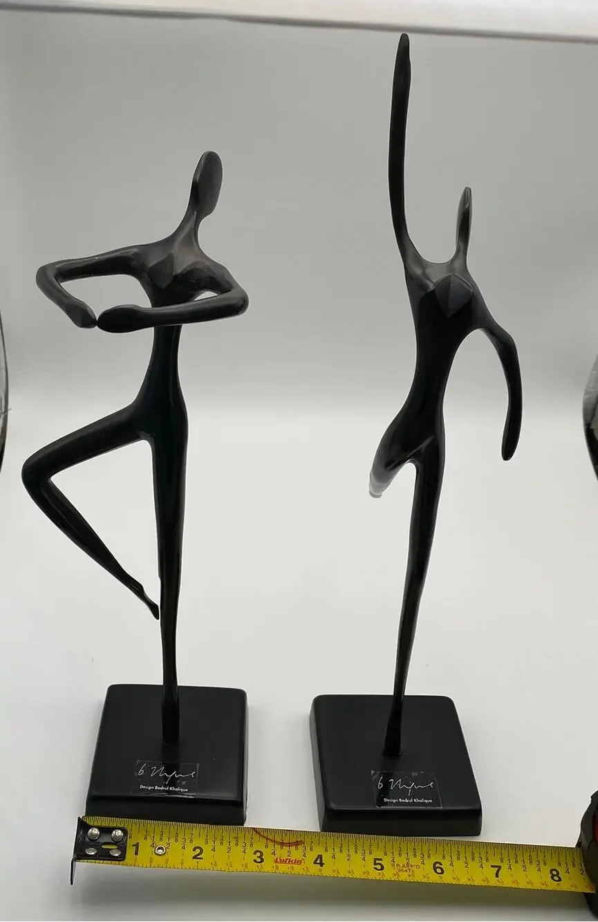 Pair Bodrul Khalique Modern Abstract Metal Dancer Sculptures